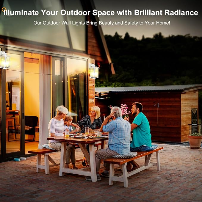 White Dusk to Dawn Wall Mount Porch Lights, Exterior Light Fixtures | Auto On and Off, Anti-Rust Metal Frame, Tempered Glass, E26 Socket, Easy DIY Install on Porch, Garage