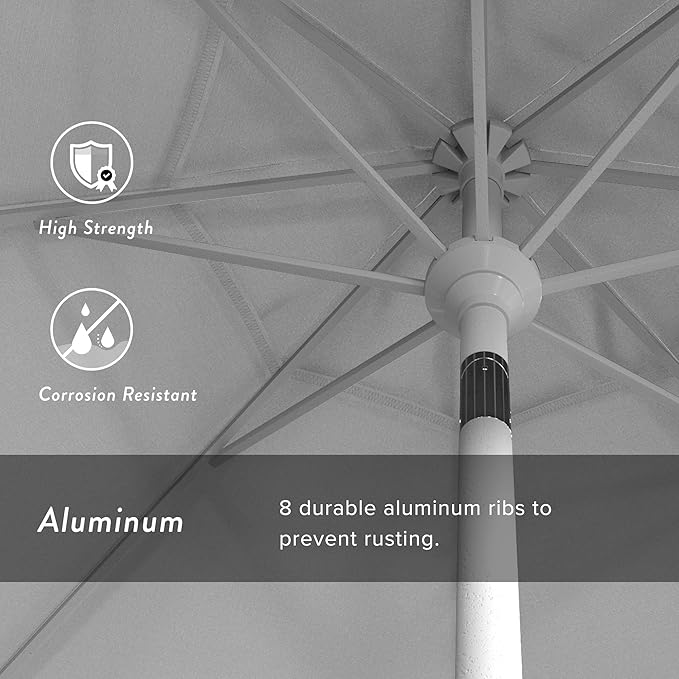 California Umbrella 7.5' Rd. Aluminum Patio Umbrella, Crank Lift, Collar Tilt, White