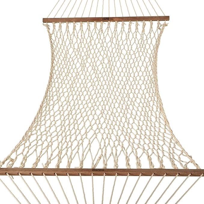 Nags Head Hammocks First Mate Oatmeal DuraCord Rope Hammock – 12 ft. x 50 in., 450 lb Capacity, Cumaru Spreader Bar, Galvanized Hardware, Handcrafted in USA, Free Chains & Tree Hooks