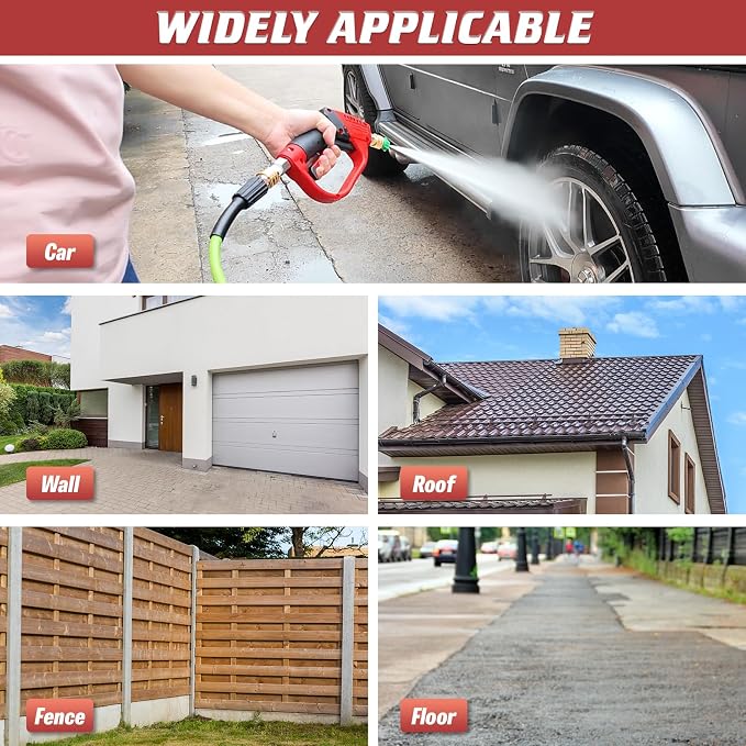 Pressure Washer Gun 5000 PSI, 360° Swivel Gun, Pressure Washer Accessories with 1/4" Quick Connect Outlet, Stubby Pressure Washer Gun with 5 Nozzle Tips, 3/8" Plug & M22-14mm Adapter