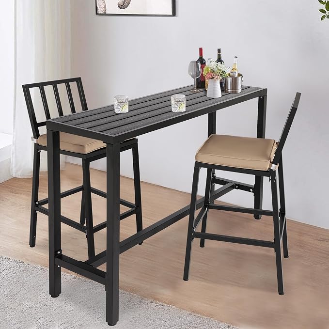 Outdoor Bar Table, Patio Counter Height Bar Table, WPC Waterproof Bar Tables for Patio, Garden, Yard, Balcony, Poolside (55")