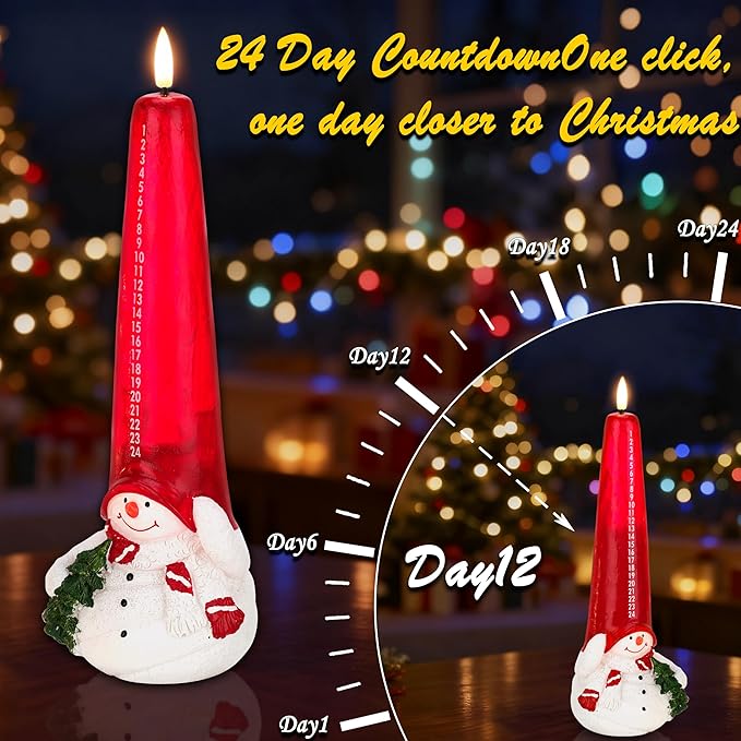 Christmas Flameless Candles with Remote, Real Wax Christmas Countdown Candle, Snowman Countdown to Christmas Battery Operated Candles, Xmas Flameless Advent Candles for Table Decor