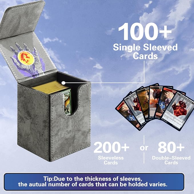 PROMAXIBINDER MTG Card Deck Box, Commander Deck Box Fits 100+ Single Sleeved Cards, Storage for TCG/MTG Crads, PU Leather Strong Magenet (Darkgrey, Tree)