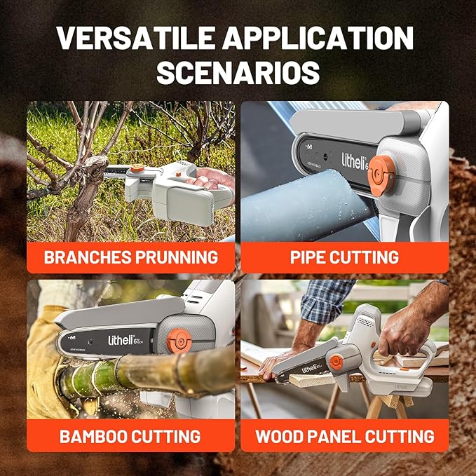 Litheli 6-Inch Mini Chainsaw Cordless, 20V 2.0Ah Battery Powered Handheld Electric Chainsaw with 24.6ft/s Chain Speed, 300W Small Portable Pruning Saw for Tree Trimming, Branch Cutting & Gardening