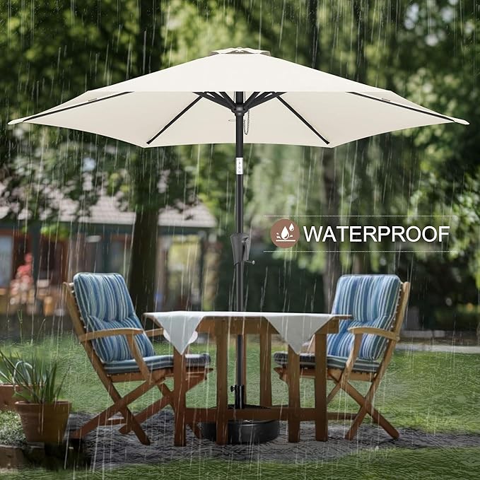 FLAME&SHADE 9ft Patio Umbrella Outdoor - Table Umbrella with Push Button Tilt and Crank, UV Protection, 6 Sturdy Ribs, Market Umbrella for Garden, Deck, Backyard, Lawn, Pool and Beach(Ivory)