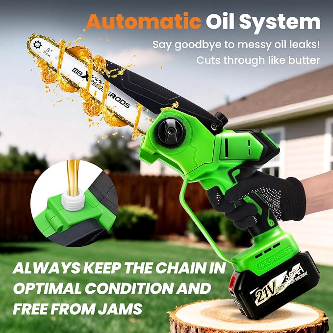 maXpeedingrods Electric Chainsaw Cordless, 8 Inch & 6 Inch Mini Chainsaw with 2x 3.0Ah Batteries, Brushless Auto Oiler & Tool-Free Tensioner, Handheld Portable Chainsaw for Wood Cutting Garden Gift