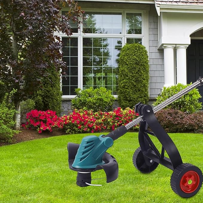 String Trimmer Support Wheels, Adjustable Lawn Mower Auxiliary Walk Behind Weed Wacker Wheels, Garden Lawn Tool Attachment for Grass Eater Holder (Black)