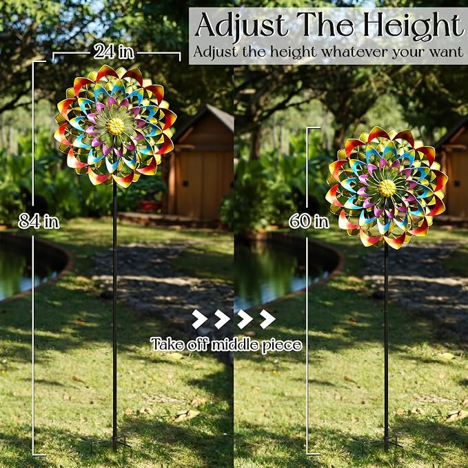 Pure Echo Wind Spinners Outdoor for Yard and Garden Large, Metal Wind Spinners & Wind Sculptures 84 inch, Birthday Gift for Women Family Garden Decor(Colorful)
