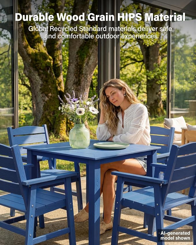 YEFU HIPS Patio Dining Set for 8 : Modern Outdoor Table and Chairs Easy Clean Outdoor Dining Set - 12-Piece Waterproof All-Weather Easy Assembly Furniture for Backyard Garden Deck（Navy）