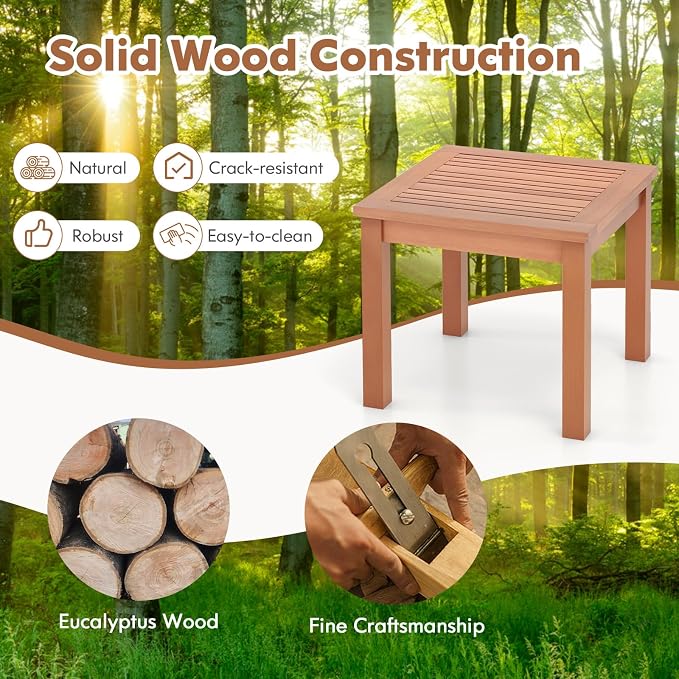 Tangkula 2 Pieces Adirondack Outdoor Side Table, 18" Small Square Patio End Table with Slatted Tabletop, Natural Eucalyptus Wood Side Table for Backyard, Garden, Porch & Poolside