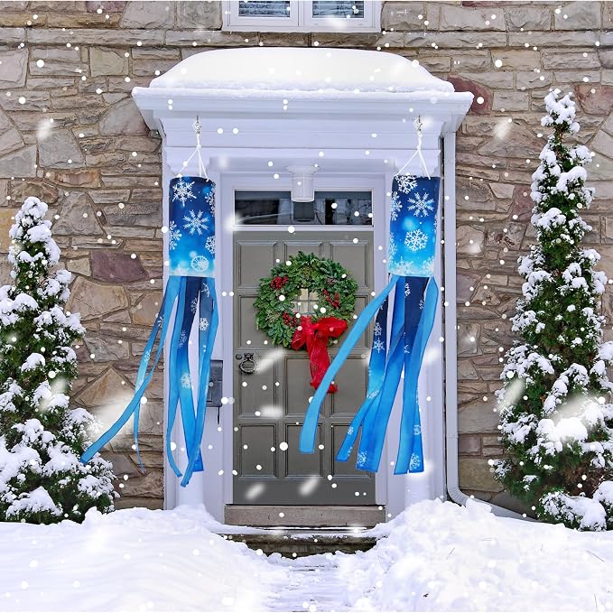 NOVWANG 2 Pcs Winter Snowflake Windsocks, 40 Inch Christmas Windsock Winter Outdoor Hanging Decoration Flag for Yard Garden Patio Balcony Porch Home Decor