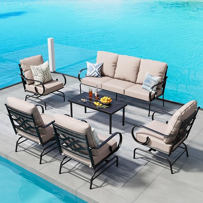 PHI VILLA Extra Large Metal Patio Furniture Sets, All-Weather Steel Frame Heavy Duty Patio Conversation Sets for Backyard, Porch and Garden