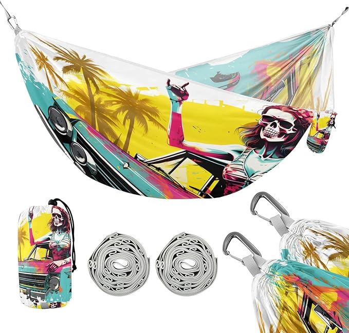 Hammocks for Outside Skeleton with Offroad Truck Camping Hammock Portable Hammocks with Tree Straps and Carry Bag Camping Accessories for Hiking Beach Outdoor
