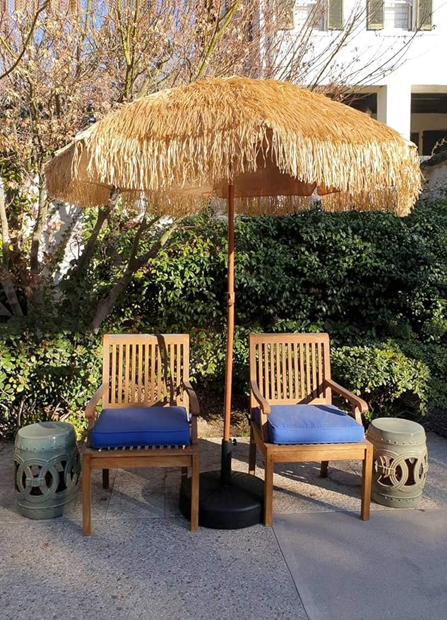 6.5 ft. Thatched Patio Tiki Umbrella with Tilt - Tropical Palapa Raffia Tiki Hut Hawaiian Hula Beach Umbrella, Including Portable Fabric Carry Bag.