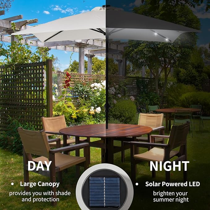 Outsunny 9' x 7' Solar Umbrella, LED Lighted Patio Umbrella for Table or Base with Tilt & Crank, Outdoor Umbrella for Garden, Deck, Backyard, Pool, Beach