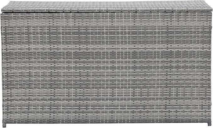 Teamson Home 154 Gallon Lined Weather Resistant Outdoor Rattan Wicker Patio Deck Storage Box with Soft Close Hinges for Patio Furniture Cushions or Pool Accessories, Gray