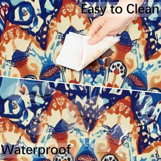OSAM SPACE Outdoor Tablecloth with Umbrella Hole, Round Elastic Fitted Table Cloth with Invisible Zipper,Colorful Blue Orange Boho Mandala Picnic Patio Table Cover 36-44in