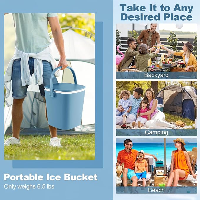 COSTWAY Outdoor Cooler Table, 4-Gallon Portable Cooler Side Bar Table with Handle, Lift Top Lid and Bottle Opener, Patio Furniture Cocktail Drink Table for Party Beer Wine Beverage (Blue)