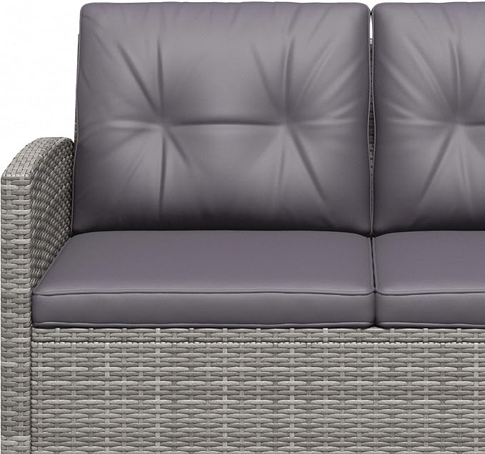 Outsunny 4 Pieces Patio Furniture Sets with Cushions, PE Rattan Wicker Conversation Chairs with Two-Tier Coffee Table for Backyard Porch Garden Poolside and Deck, Gray