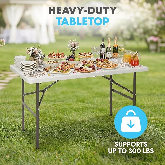 SIMPLI-Magic White Foldable Table (4FT), 2-Pack Indoor/Outdoor Folding Utility Tables with Carry Handle for Parties, Events, Crafts, and Picnics