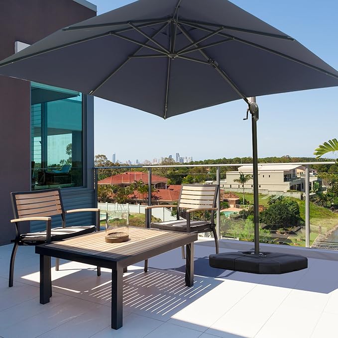 Domi 10’x10’ Cantilever Patio Umbrella, Aluminum Windproof Outdoor Umbrella with 360°Rotation, Square Offset Sun Shade Umbrella for Outside Deck Backyard Garden Pool, Gray