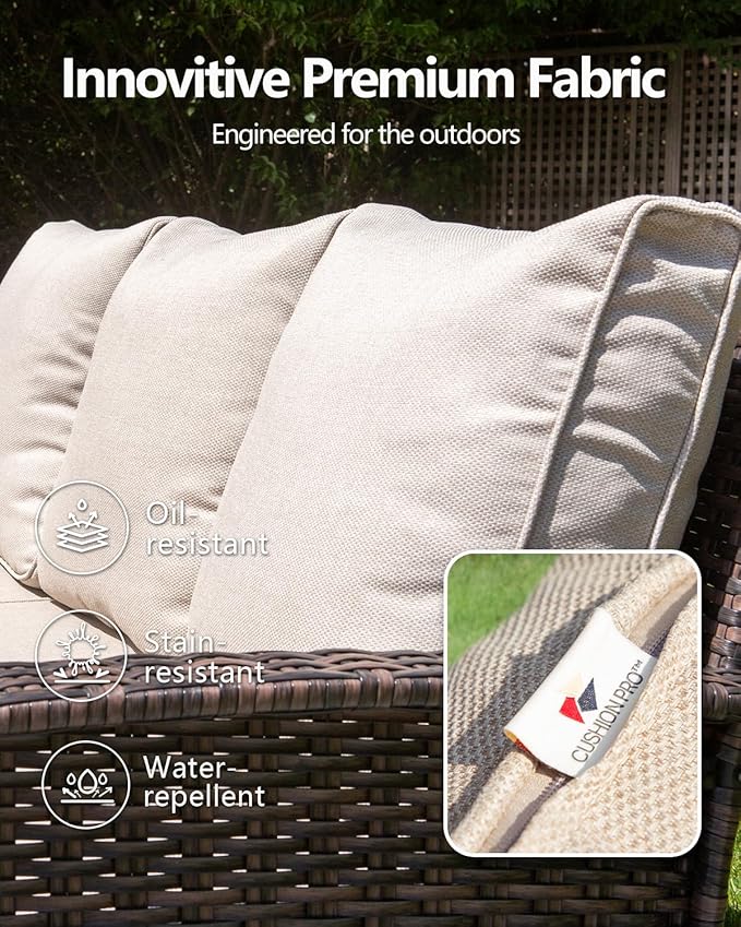 4-Piece Wicker Patio Furniture Set with Swivel Chairs, High Back Outdoor Sofa with 5.5-inch Thick Cushion, All-Weather Patio Table and Chairs Set for Deck Yard Pool, Beige
