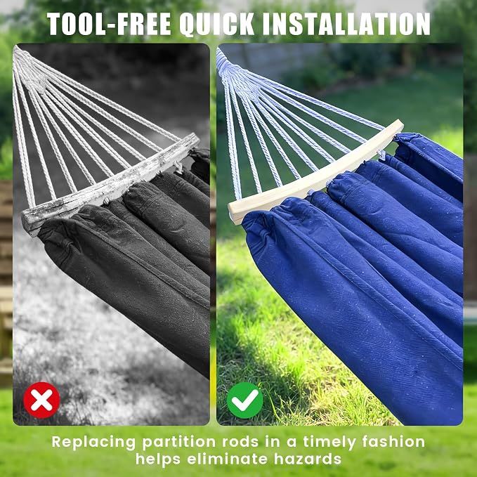 2 PCS Detachable Hammock Spreader Bars, Wooden Hammock Spreader Bar, Hammocks Durable Replacement Accessories Bars for Patio, Backyard, Camping, Garden