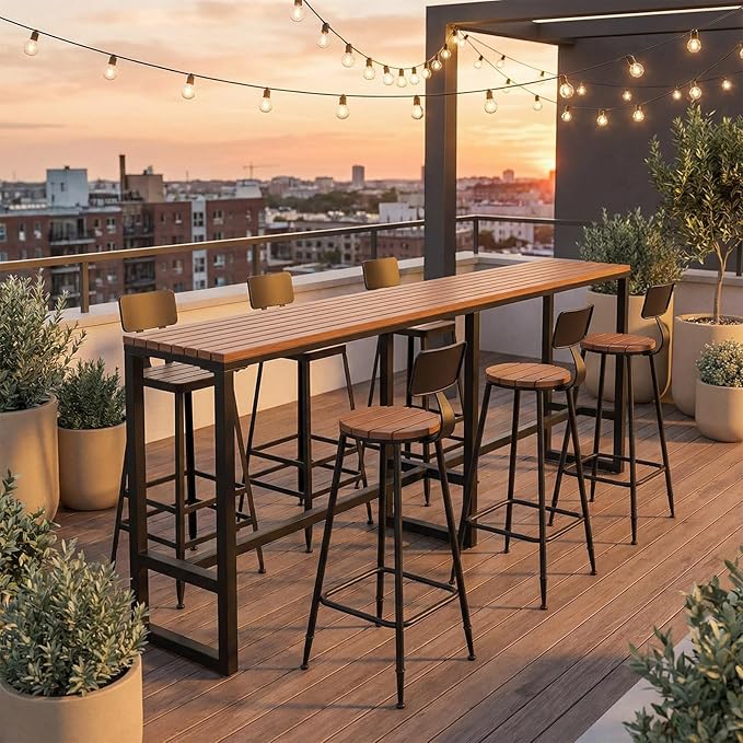 Outdoor Bar Table Weather Resistant, Wood Counter Height Bar Table Rain Sun Protection, Extra Long High Top Table 47.2"-102.4", for Patio, Garden, Yard, Balcony, Poolside(Black,102.4"x15.7"x40.5")