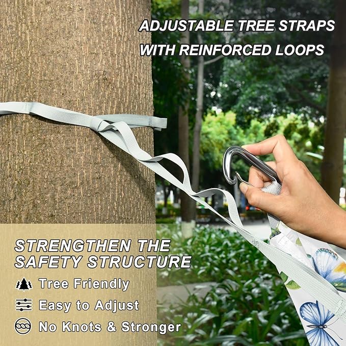 Camping Hammock Outdoor Hammocks for Outside Green Leaf Butterfly Beach Trees Portable Lightweight with Pockets Tree Straps Indoor
