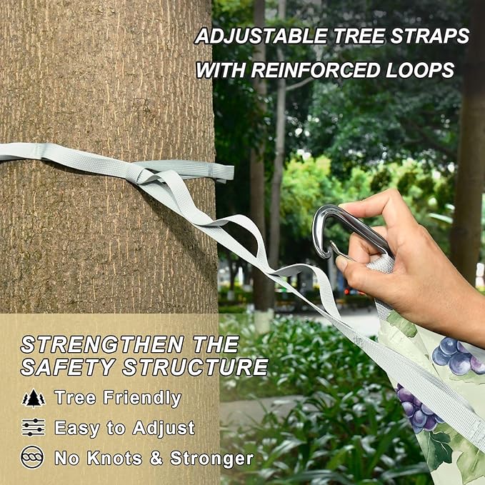 Camping Hammock Outdoor Hammocks for Outside Grape Green Leaves Beach Trees Portable Lightweight with Pockets Tree Straps Indoor Small