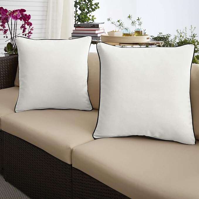 Sorra Home x Sunbrella - Indoor/Outdoor Square Pillows (Set of 2), Canvas Natural Ivory & Black