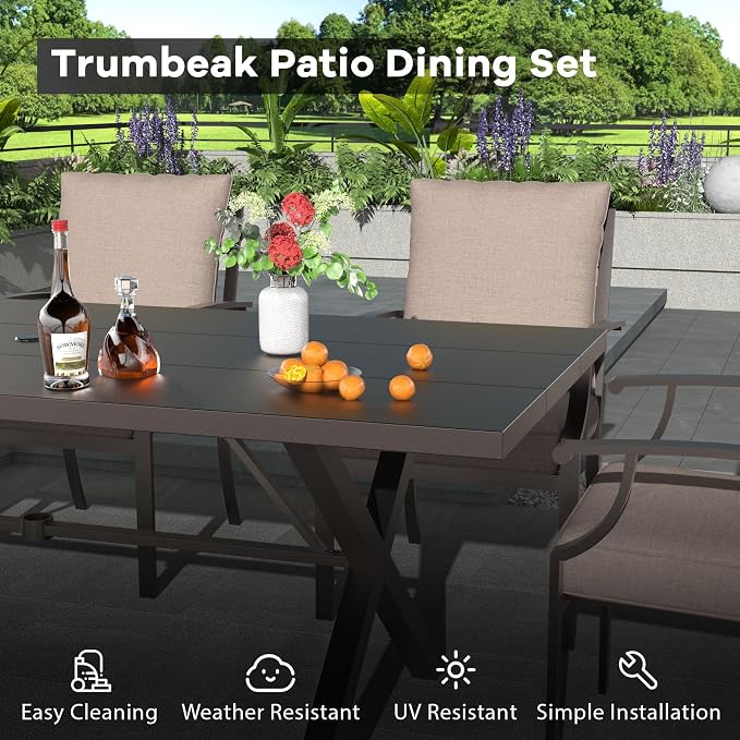 9-Piece Patio Dining Set Outdoor Conversation Set,Metal Outdoor Furniture Set with Umbrella Hole Cut-Out 78.7" x 35.4" Table and 8 Metal Backrest Chairs for Backyard,Garden,Sand