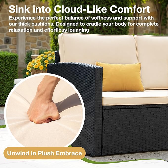 Flamaker Outdoor Patio Furniture Set Wicker Patio Sofa 3 Pieces Conversation Set Rattan sectional Sofa with Adjustable Seat for Balcony Porch Backyard