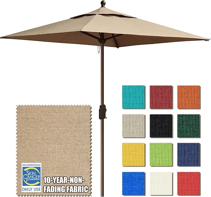 EliteShade USA 10-Year-Non-Fading 6x6Ft Square Market Patio Umbrella, UPF 50+ UV Protection Performance Sun Umbrella, Heavy Duty Commercial Grade Outdoor Table Umbrella with Crank, Windproof Vented Top for Garden, Pool, Deck and Outdoor Playsets, Heath...