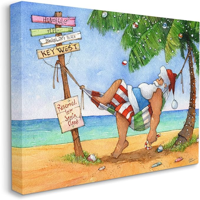 Stupell Industries Tropical Santa Claus Resting Hammock Festive Palm Tree, Design by Steve Vanderbosch