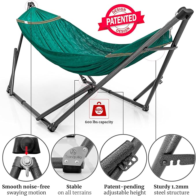 Tranquillo Combo x2 Hammocks with Stand for Outside & Tree Straps, Heavy Duty Hammock with Stand 600lbs for Indoor Outdoor Patio Backyard, x2 Hammocks for 2 Person (Combo - Peacock, Medium)