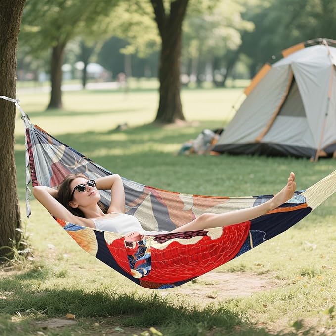 Retro Red Pomegranates Fruit Flowers 330lb Capacity Camping Hammock with Tree Straps Rope Hammock for Patio Backyard Lounge Base accesorios para Camping