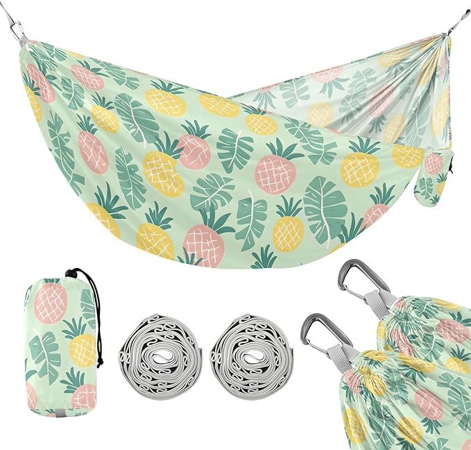 Camping Hammock Outdoor Hammocks for Outside Pineapple Leaf Beach Trees Portable Lightweight with Pockets Tree Straps Indoor
