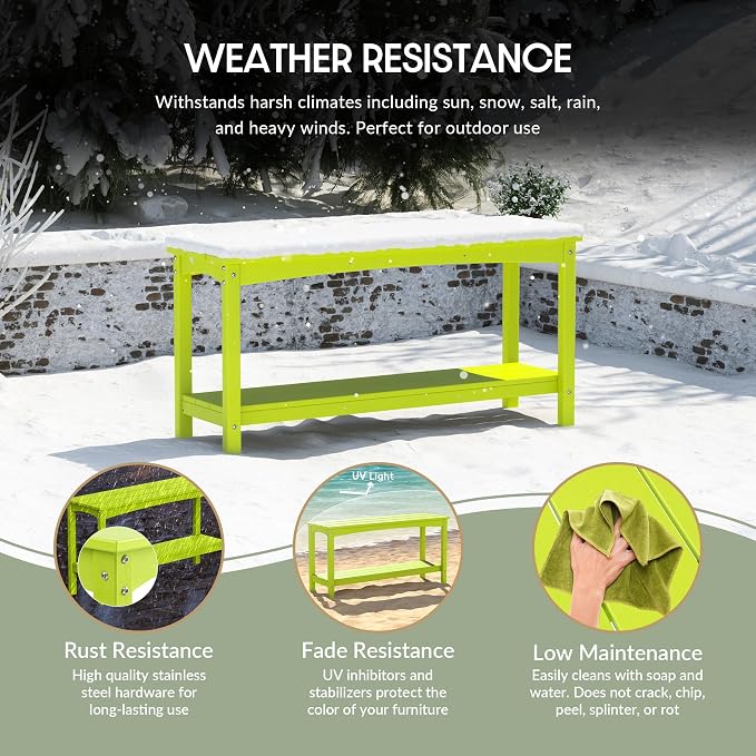 WestinTrends Malibu 55" Outdoor Patio HDPE Adirondack 2-Tier Shelf Console Table, Lime