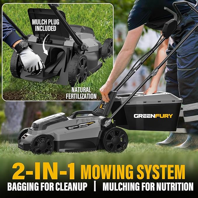 13-Inch Cordless Lawn Mower Compatible with Dewalt 20V MAX Battery, Brushless Electric Mower with 5-Position Height Adjustment & 8 Gal Bag for Small Yards (Tool Only)