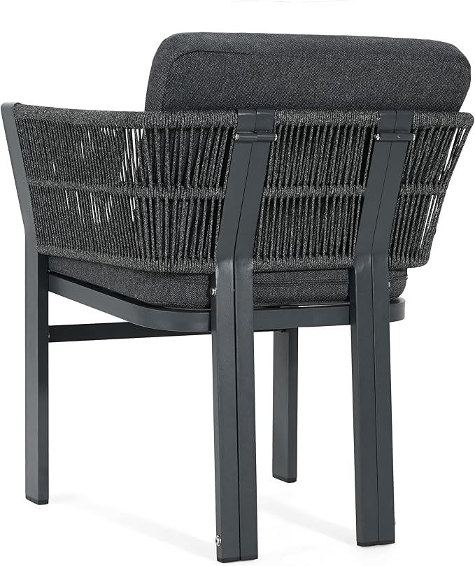 Christopher Knight Home Tamken Acacia Wood Outdoor Dining Set for 6, 7 Piece Patio Dining Table and Chair Set, Metal Outdoor Dining Armchair and Table Set with Removable Cushion, Black+Grey+Teak