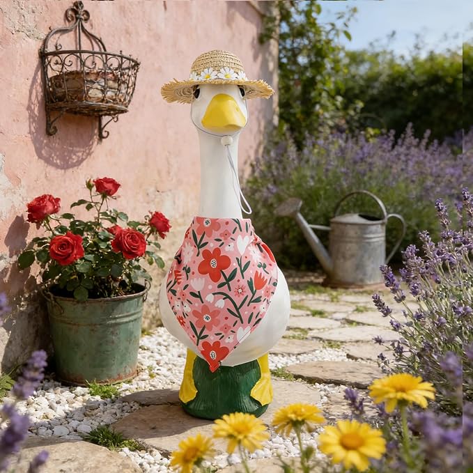 Mason Life Porch Goose Outfits, 5PCS Daisy Flower Accessories | 1 Yellow Floral Hat & 4 Bib for 23" Lawn Goose Statue Outdoor Garden Yard Spring Summer Decor