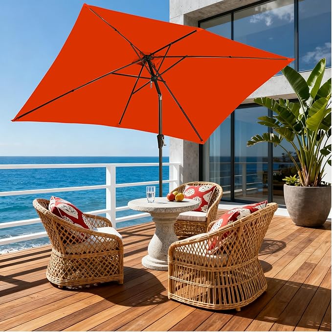 6.5x10FT Rectangular Patio Umbrella with Push Button Tilt & Crank Lift for Garden,UV Protection Outdoor Umbrella for Deck,Pool and Yard,Orange