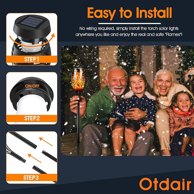 Otdair Solar Halloween Lights Outdoor Waterproof, 12 Pack 12LED Tiki Torches for Outside with Flickering Flame, IP65 Backyard Lights Outdoor Auto On/Off for Garden, Patio, Yard, Pathway