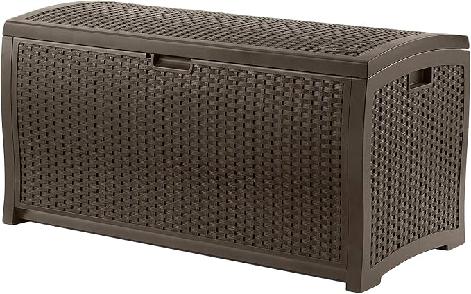 Suncast 73-Gallon Medium Deck Box and 33 Gallon Hideaway Can Resin Outdoor Trash