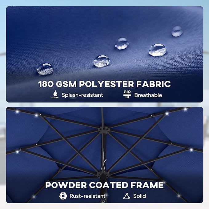 Outsunny 9.7 ft Outdoor Patio Umbrella with 32 Solar LED Lights, 3 Tier Outdoor Table Market Umbrella with Tilt and Crank, 8 Ribs for Garden, Deck, Yard, Poolside