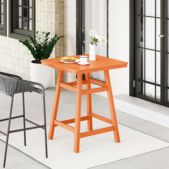 WestinTrends Malibu Square Outdoor Patio Counter High Bistro Bar Table with Umbrella Hole 37" Tall, Orange