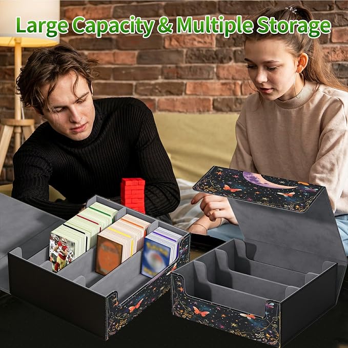 Large Card Deck Box for MTG, Fits 1200+ Sleeved Cards, PU Leather Storage Case with Strong Magnetic Closure, Multiple Colors for TCG CCG Baseball Card Collections, Butterfly Dark Moon