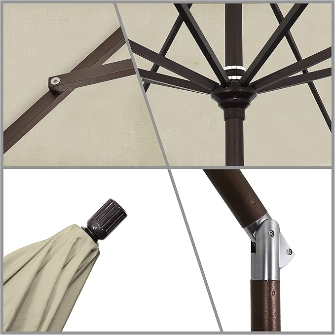 California Umbrella 11Ft Premium Sunbrella Patio Umbrella, Hand-Crank, Tilt-Collar, Bronze Frame, Beige Fabric