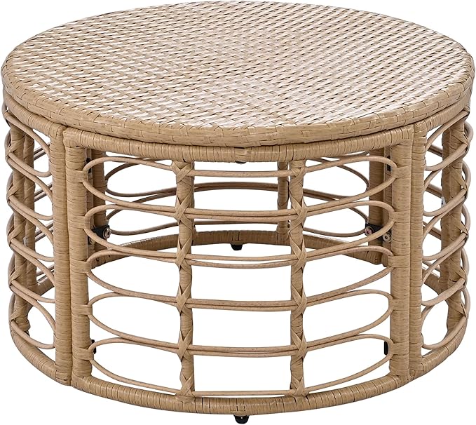 7 Pieces Outdoor Patio Furniture Sectional Sofa Set with Coffee Table, All-Weather Rattan Conversation Set with Thick Cushions and Pillows for Garden Backyard Balcony, Freely Combined (Beige-7S)